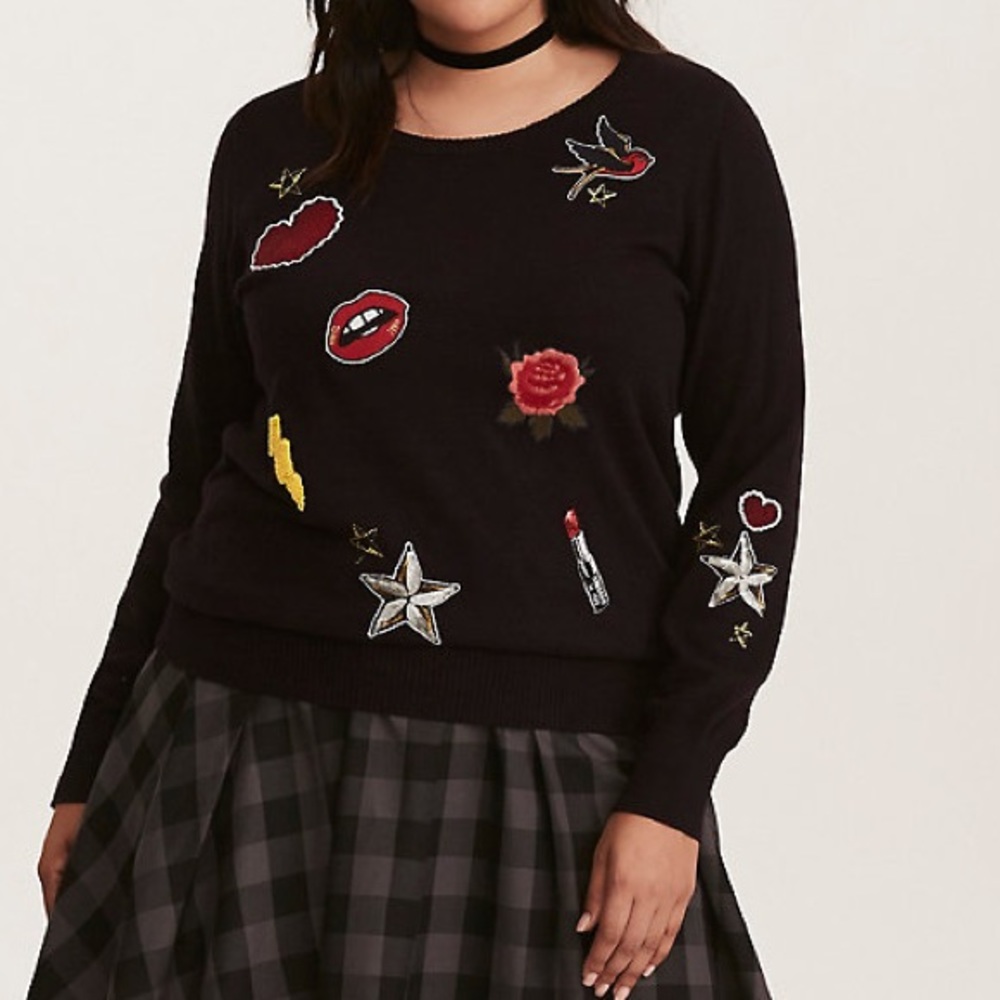 Torrid Embellished Patches Pullover Sweater NWOT